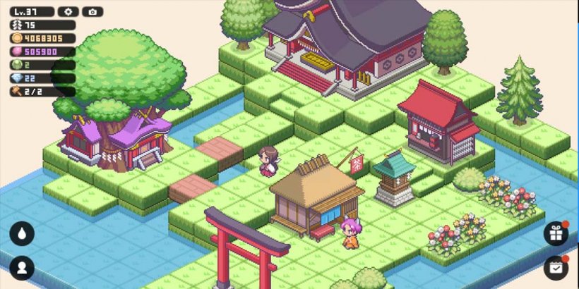 Stavění svatyně a jejího okolí v Pixel Shrine JINJA